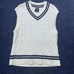 Abercrombie & Fitch Sweater Vest Womens Medium White Cable Knit V Neck Oversized